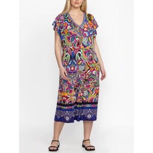 Johnny Was Janie Favorite Demarne Dress Women's Large Tiered Tea Length Colorful